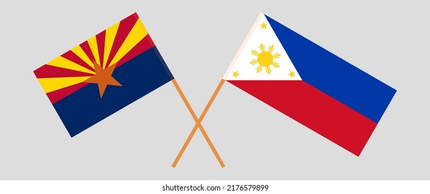 Crossed flags of the State of Arizona and the Philippines. Official colors. Correct proportion. Vector illustration
