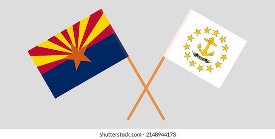 Banderas cruzadas del estado de Arizona y el estado de la isla Rhode. Colores oficiales. Proporción correcta. Ilustración del vector
