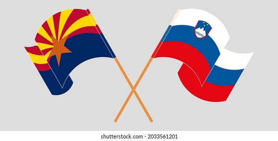 Crossed flags of the State of Arizona and Slovenia. Official colors. Correct proportion