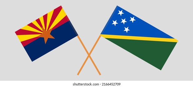 Crossed flags of the State of Arizona and Solomon Islands. Official colors. Correct proportion. Vector illustration
