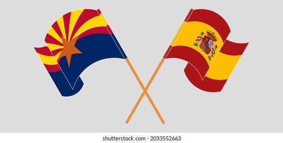 Crossed flags of the State of Arizona and Spain. Official colors. Correct proportion