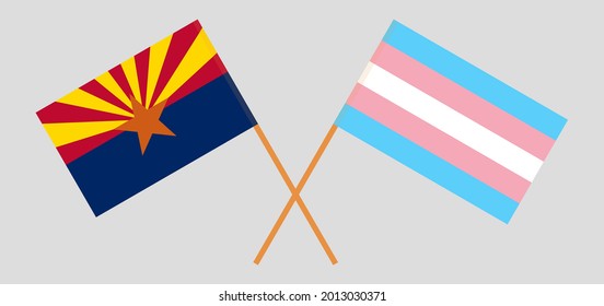 Crossed flags of the State of Arizona and Transgender Pride. Official colors. Correct proportion