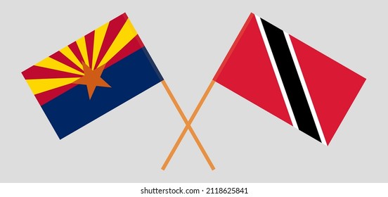 Crossed flags of the State of Arizona and Trinidad and Tobago. Official colors. Correct proportion. Vector illustration
