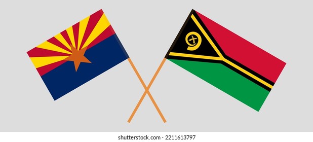 Crossed flags of the State of Arizona and Vanuatu. Official colors. Correct proportion. Vector illustration
