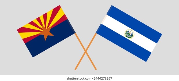 Crossed flags of The State of Arkansas and El Salvador. Official colors. Correct proportion. Vector illustration
