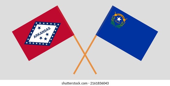 Crossed flags of The State of Arkansas and The State of Nevada. Official colors. Correct proportion. Vector illustration
