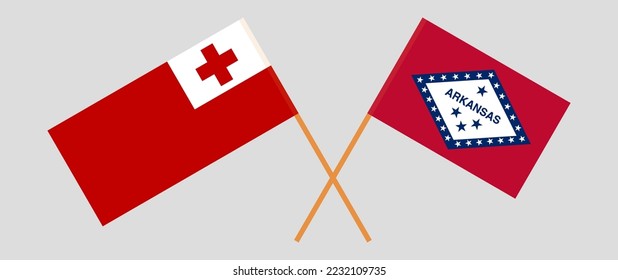 Crossed flags of The State of Arkansas and Tonga. Official colors. Correct proportion. Vector illustration
