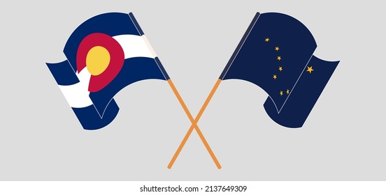 Crossed flags of The State of Colorado and the State of Alaska. Official colors. Correct proportion. Vector illustration
