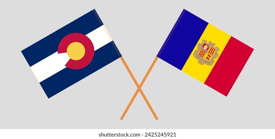 Crossed flags of The State of Colorado and Andorra. Official colors. Correct proportion. Vector illustration
