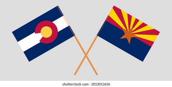 Crossed flags of The State of Colorado and the State of Arizona. Official colors. Correct proportion