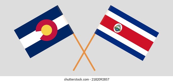 Crossed flags of The State of Colorado and Costa Rica. Official colors. Correct proportion. Vector illustration
