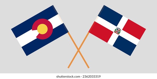 Crossed flags of The State of Colorado and Dominican Republic. Official colors. Correct proportion. Vector illustration
