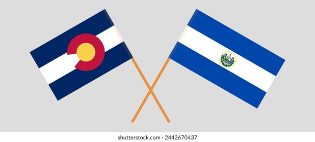 Crossed flags of The State of Colorado and El Salvador. Official colors. Correct proportion. Vector illustration
