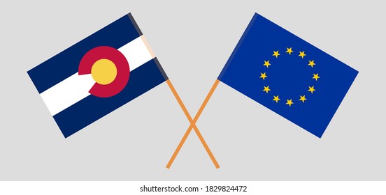 Banderas cruzadas del Estado de Colorado y la Unión Europea