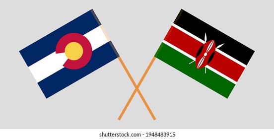 Crossed flags of The State of Colorado and Kenya. Official colors. Correct proportion