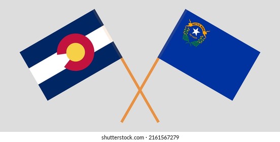 Crossed flags of The State of Colorado and The State of Nevada. Official colors. Correct proportion