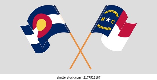 Crossed flags of The State of Colorado and The State of North Carolina. Official colors. Correct proportion. Vector illustration
