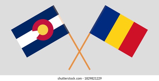 Crossed flags of The State of Colorado and Romania