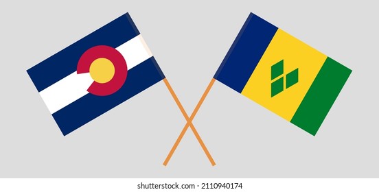 Banderas cruzadas del Estado de Colorado y San Vicente y las Granadinas. Colores oficiales. Proporción correcta. Ilustración del vector