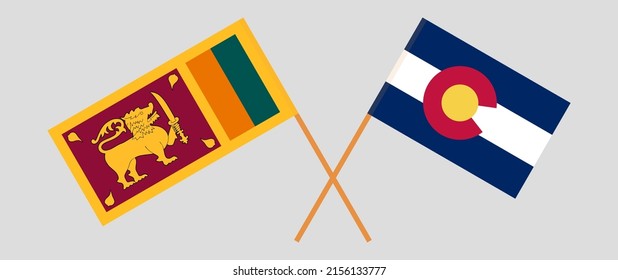 Banderas cruzadas del Estado de Colorado y Sri Lanka. Colores oficiales. Proporción correcta. Ilustración del vector
