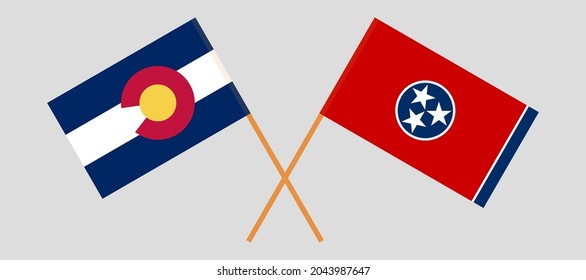 Crossed flags of The State of Colorado and State of Tennessee. Official colors. Correct proportion