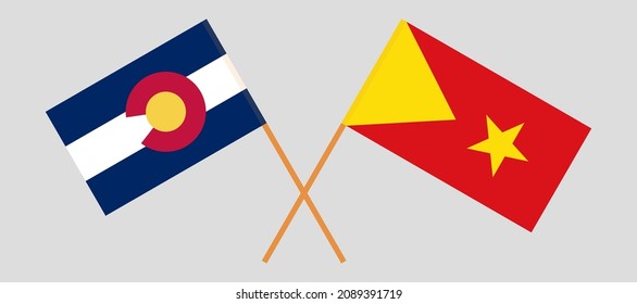 Banderas cruzadas del Estado de Colorado y Tigray. Colores oficiales. Proporción correcta