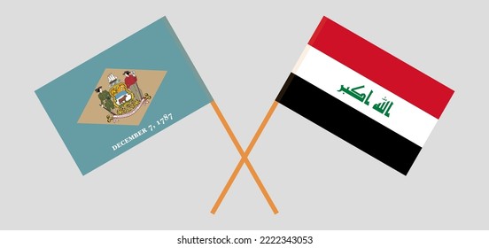 Crossed flags of The State of Delaware and Iraq. Official colors. Correct proportion. Vector illustration
