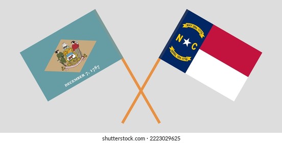 Crossed flags of The State of Delaware and The State of North Carolina. Official colors. Correct proportion. Vector illustration
