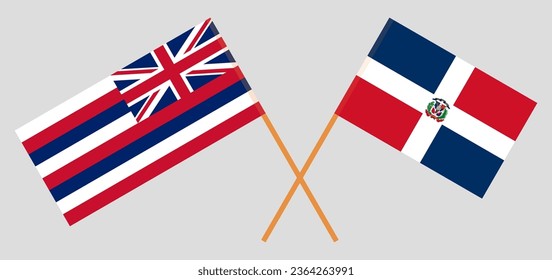 Crossed flags of The State Of Hawaii and Dominican Republic. Official colors. Correct proportion. Vector illustration
