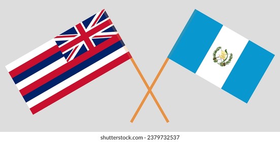 Crossed flags of The State Of Hawaii and Guatemala. Official colors. Correct proportion. Vector illustration
