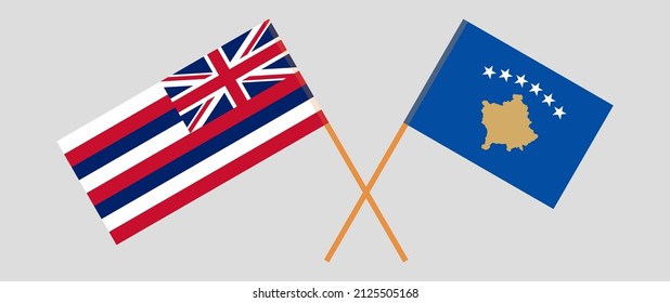 Crossed flags of The State Of Hawaii and Kosovo. Official colors. Correct proportion. Vector illustration
