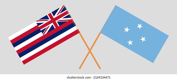 Crossed flags of The State Of Hawaii and Micronesia. Official colors. Correct proportion. Vector illustration
