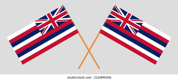 Crossed flags of The State Of Hawaii. Official colors. Correct proportion. Vector illustration
