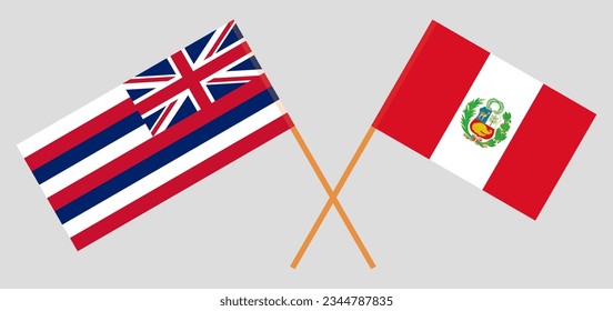 Crossed flags of The State Of Hawaii and Peru. Official colors. Correct proportion. Vector illustration
