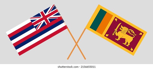 Crossed flags of The State Of Hawaii and Sri Lanka. Official colors. Correct proportion. Vector illustration
