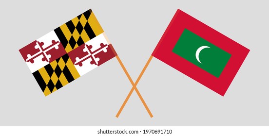 Crossed flags of the State of Maryland and Maldives. Official colors. Correct proportion