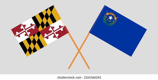 Crossed flags of the State of Maryland and The State of Nevada. Official colors. Correct proportion