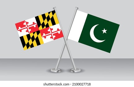 Crossed flags of State of Maryland and Pakistan. Official colors. Correct proportion. Banner design
