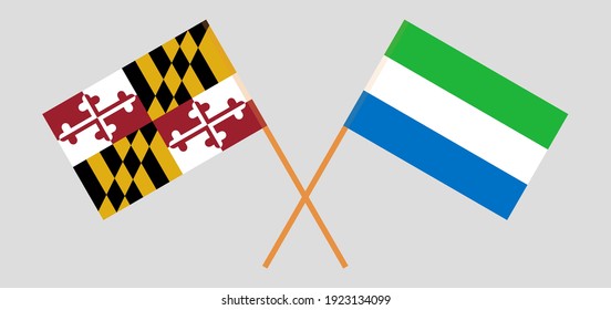 Crossed flags of the State of Maryland and Sierra Leone. Official colors. Correct proportion