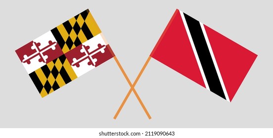 Crossed flags of the State of Maryland and Trinidad and Tobago. Official colors. Correct proportion. Vector illustration
