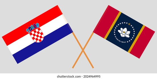 Crossed flags of the State of Mississippi and Croatia. Official colors. Correct proportion