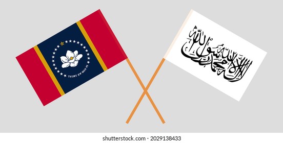 Crossed flags of the State of Mississippi and Islamic Emirate of Afghanistan. Official colors. Correct proportion
