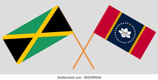 Crossed flags of the State of Mississippi and Jamaica. Official colors. Correct proportion
