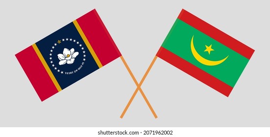 Crossed flags of The State of Mississippi and Mauritania. Official colors. Correct proportion