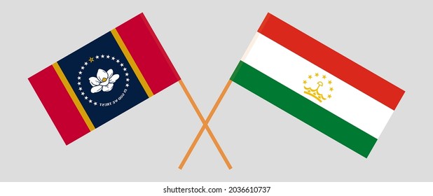 Crossed flags of the State of Mississippi and Tajikistan. Official colors. Correct proportion