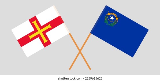 Crossed flags of The State of Nevada and Bailiwick of Guernsey. Official colors. Correct proportion. Vector illustration
