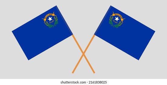Crossed flags of The State of Nevada. Official colors. Correct proportion. Vector illustration
