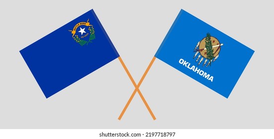Crossed flags of The State of Nevada and The State of Oklahoma. Official colors. Correct proportion. Vector illustration
