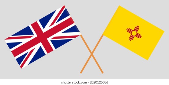 Crossed flags of the State of New Mexico and the UK. Official colors. Correct proportion