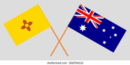 Crossed flags of the State of New Mexico and Australia. Official colors. Correct proportion